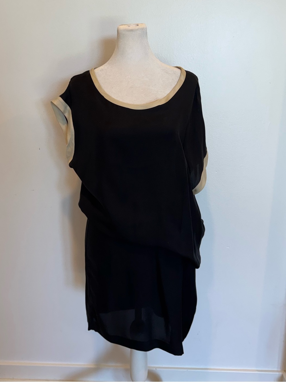 Ann Demeulemeester Black Mini Dress with Cream Trim